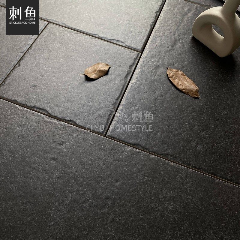 黑色中式客厅仿古地砖庭院莱姆石瓷砖板材户外防滑花坛园地铺民宿
