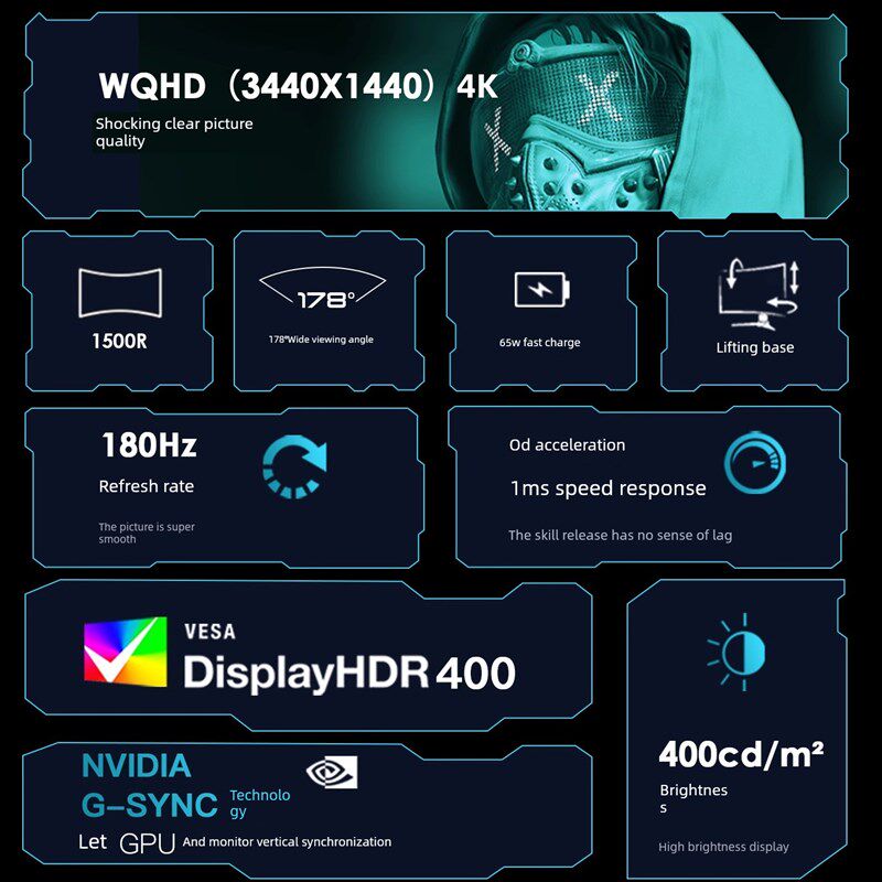 鱼屏34英寸4K144Hz弯曲40电脑32英寸显示器38英寸电子竞技桌面49