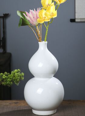 景德镇陶瓷器插花干花小花瓶全白色葫芦书房装饰家居摆件客厅餐桌