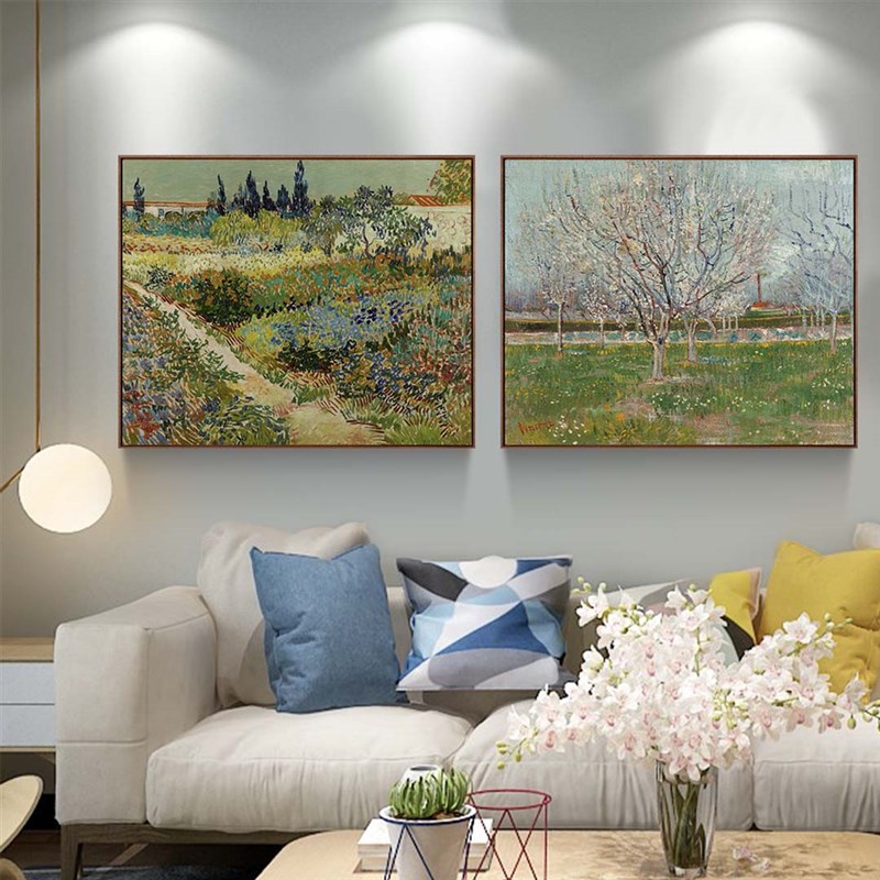 梵高油画丰收 现代客厅装饰画三联画现代简约餐厅饭厅墙画玄关画