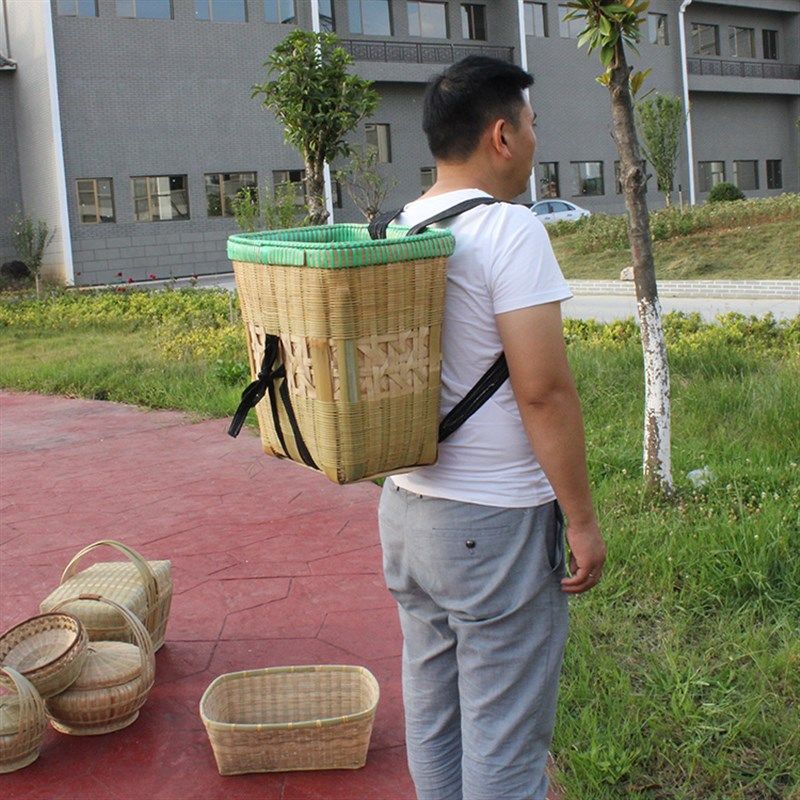 手工编织小金竹背箩 竹背篓 竹背篼 小竹筐 篼箩 箩筐 家用收纳筐