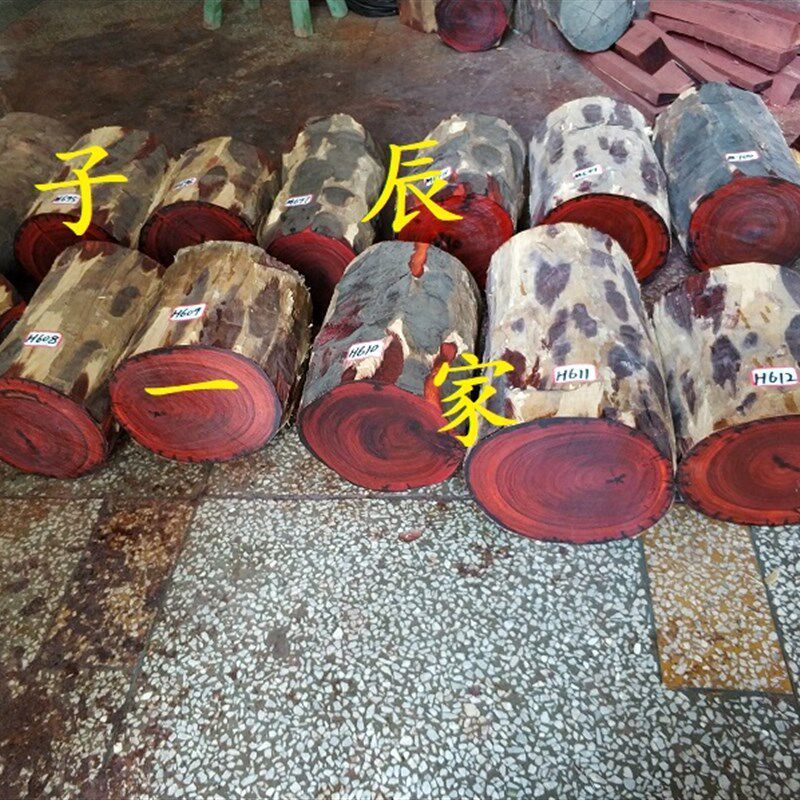 赞比亚血檀小叶紫檀红木原木料金星笔筒老料雕刻料珠子弹弓底座料