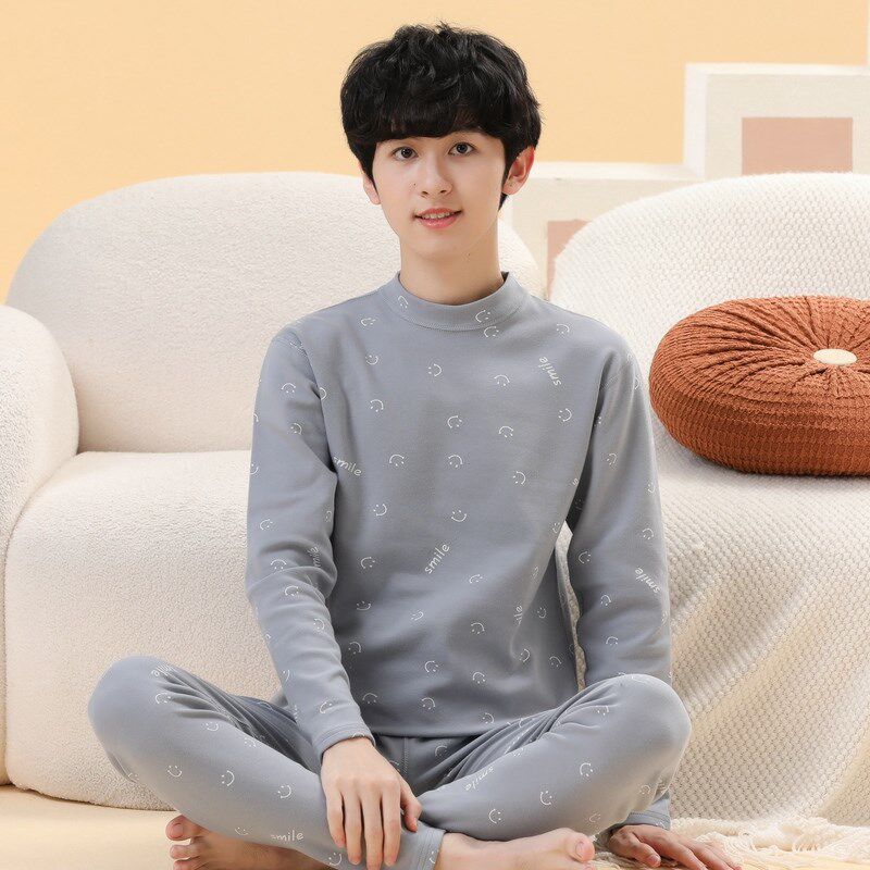 学生秋衣秋裤棉毛衫修身圆领中高领加厚棉毛衫青少年保暖内衣套装