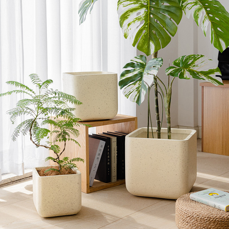 镁泥花盆方形水泥绿植盆栽客厅落地特大花器龟背竹阳台家用摆件
