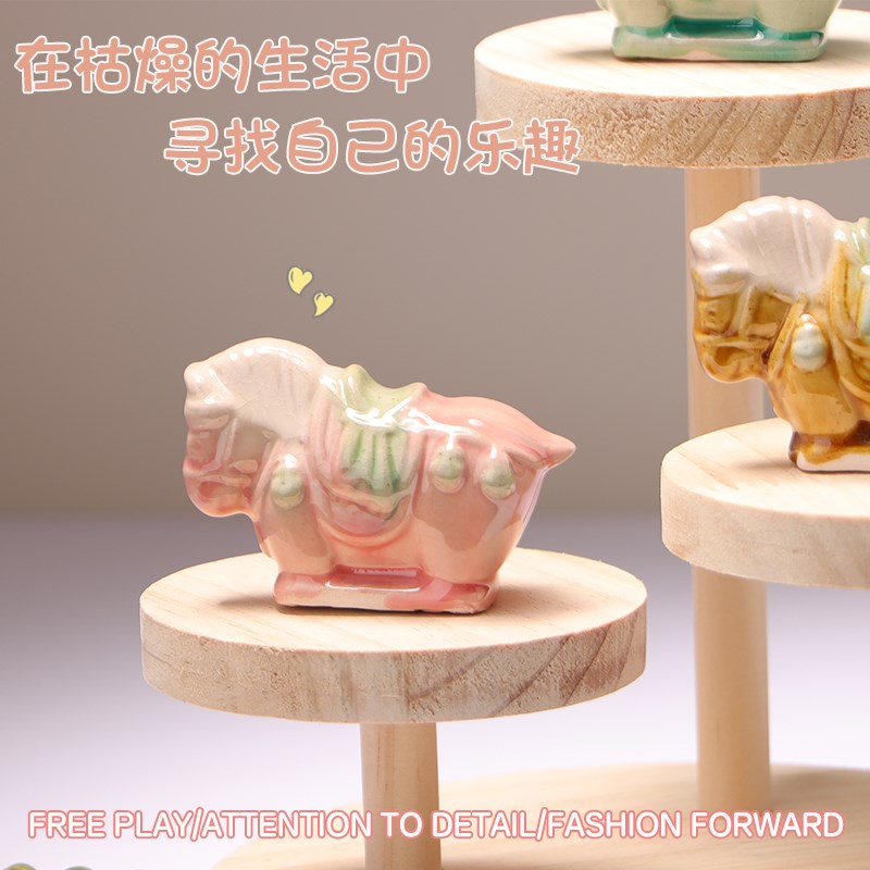 唐三彩新款小唐马Q萌可爱手工陶瓷创意文创摆件礼品博物馆文创