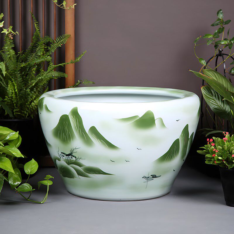 景德镇陶瓷鱼缸荷花缸造景古法风水盆阳台庭院大碗莲缸餐厅甲鱼缸