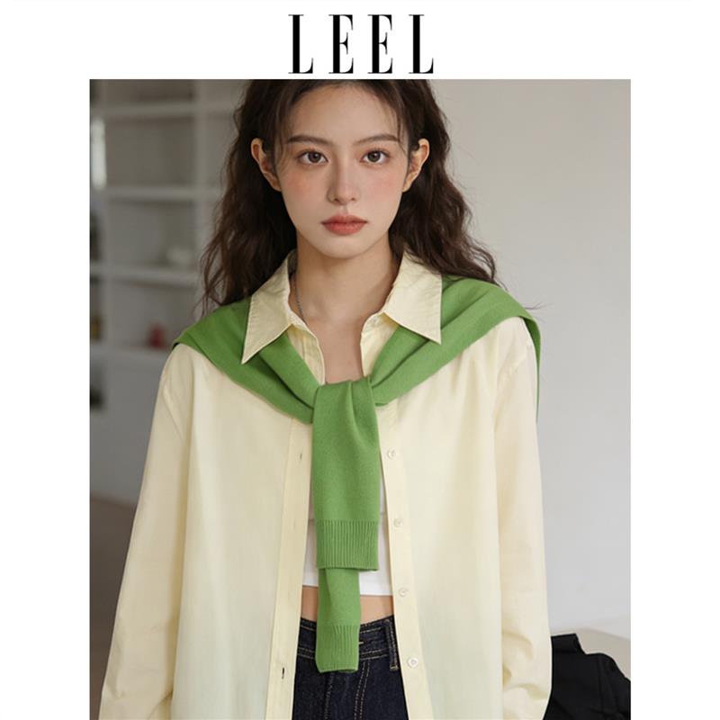 LEEL叠穿针织披肩女外搭春秋2026新款绿色打结搭肩空调房护颈坎肩