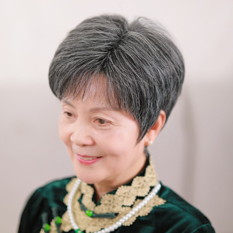 中老年假发女妈妈款短发花白色全头套老人奶奶真头发黑白表演假发