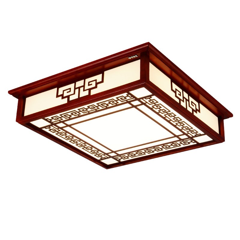 彷古典新中式吸顶灯方形客厅饭厅温馨卧室灯LED实木羊皮红木灯具