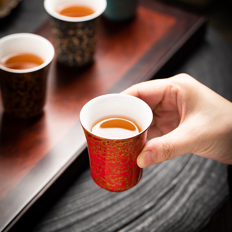 大漆茶杯高端主人杯犀皮漆闻香杯陶瓷茶盏非遗特色手工艺福州漆器