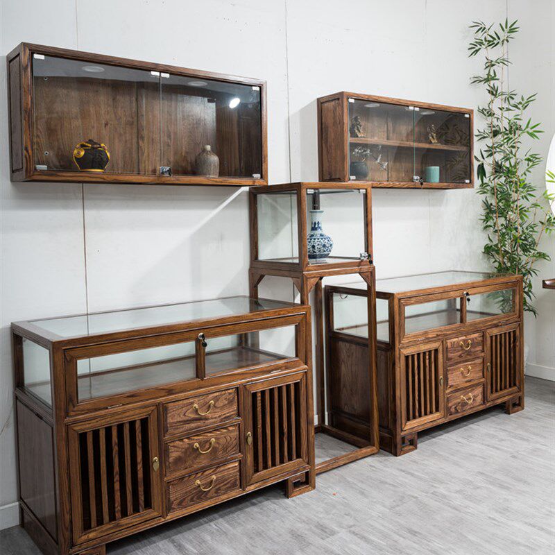 新中式实木珠宝展示柜玻璃展柜玉器首饰精品货架展示柜中岛台壁柜