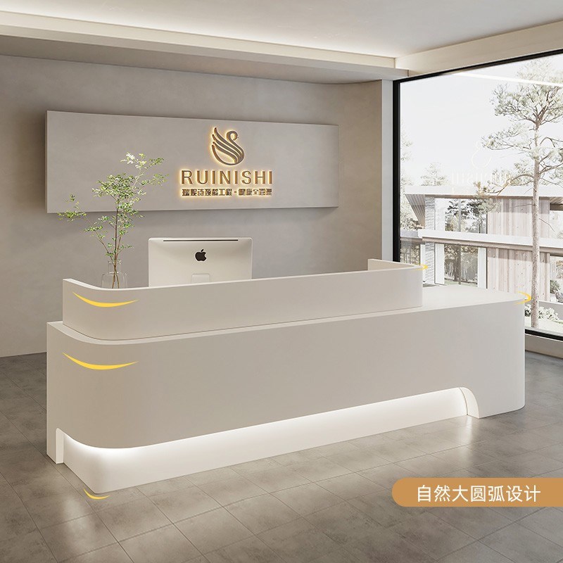 简约美容院烤漆收银台服装店瑜伽馆弧形吧台桌现代公司前台接待台