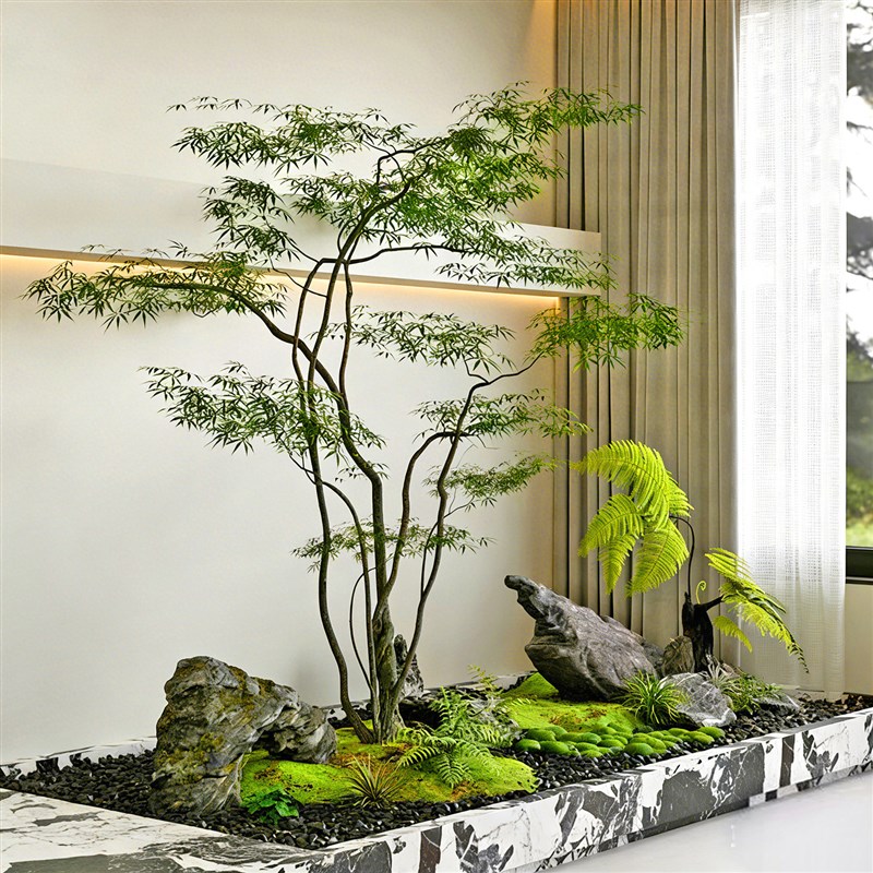 现代简约仿真绿植景观枫树室内装饰盆栽植物墙艺术摆件玄关造景