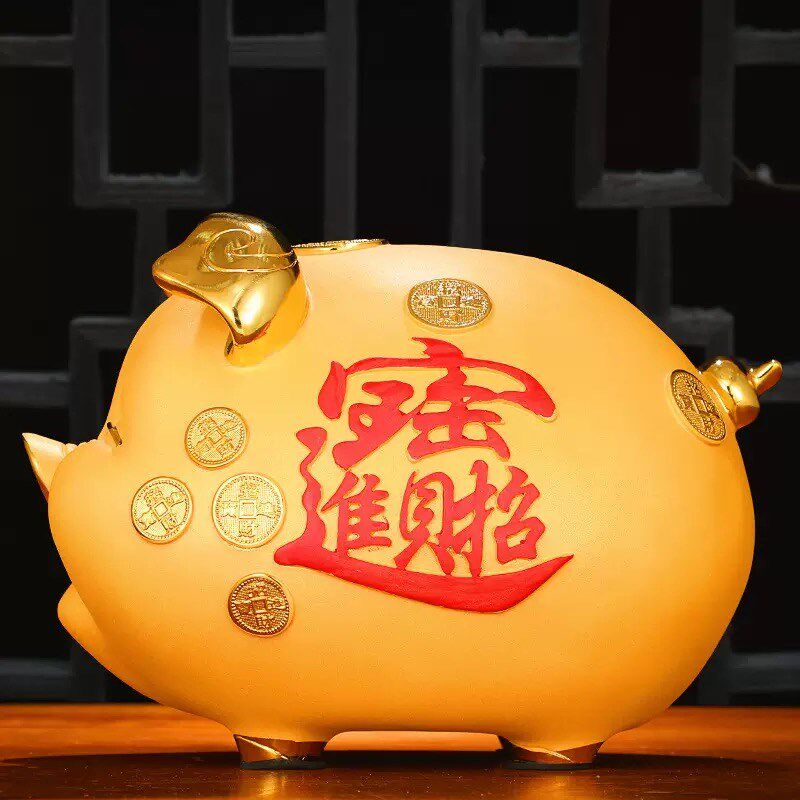可存取大容量金猪存钱罐树脂工艺品摆件招财进宝可爱猪大人储蓄罐