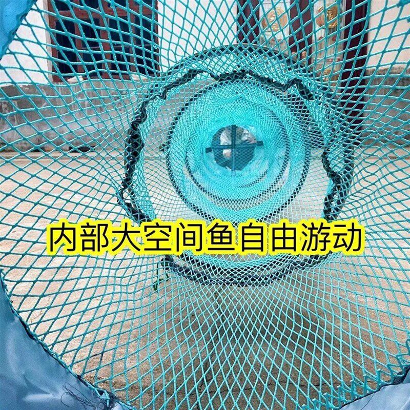 新款尼龙涂胶加粗编织鱼护网防磨层层加厚钢圈卡边渔护耐用鱼网兜