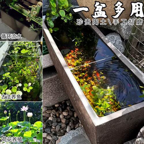 长方形特大号睡莲盆荷花养鱼缸1米2花箱紫砂粗陶花盆农村庭院水缸
