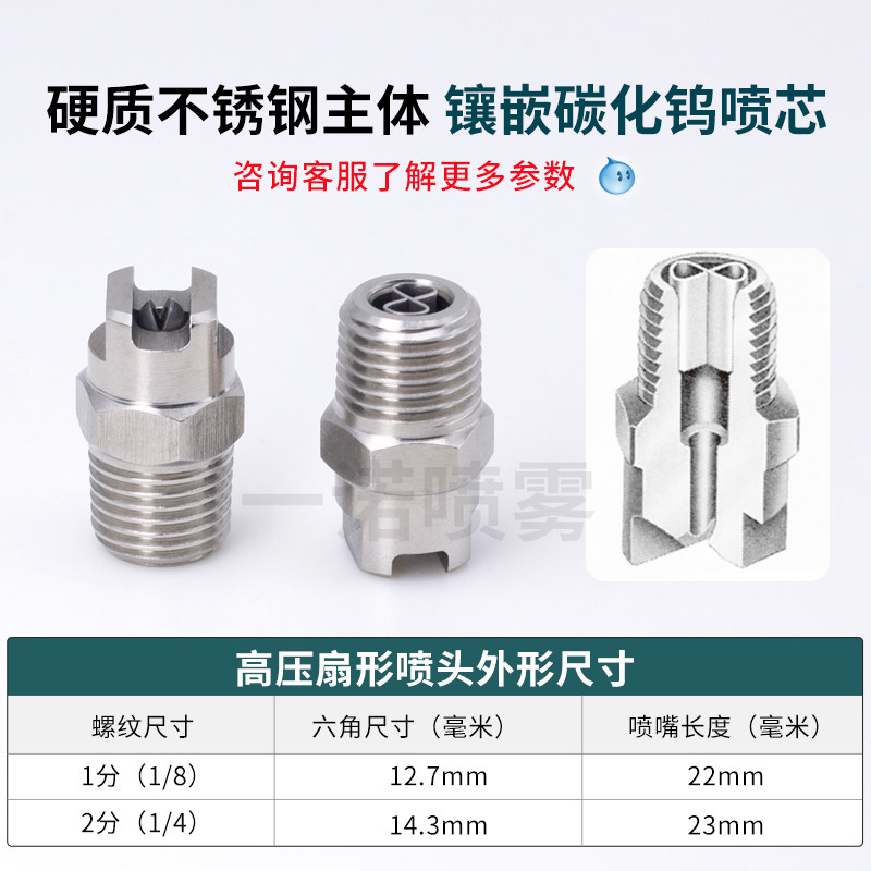 斯普瑞式硬化不锈钢高压清洗喷头MEG-SSTC镶嵌碳化钨喷芯扇形喷嘴