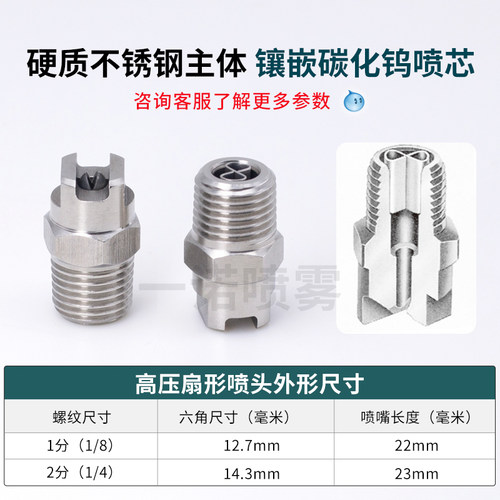 斯普瑞式硬化不锈钢高压清洗喷头MEG-SSTC镶嵌碳化钨喷芯扇形喷嘴