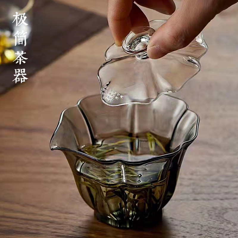自带过滤高端百财玻璃盖碗绿茶碗家用红茶碗功夫茶具手抓茶壶单个