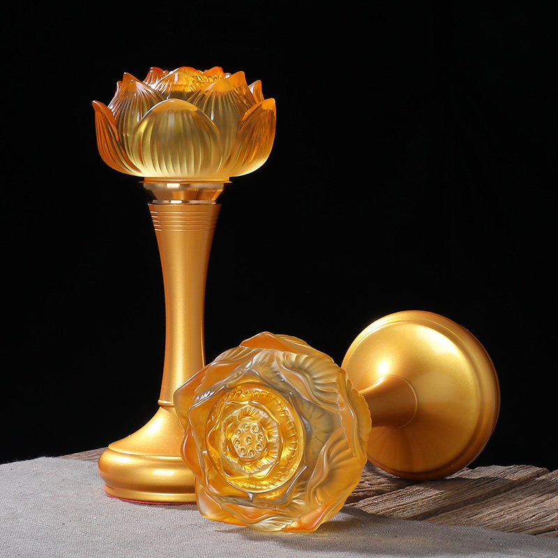 led莲花灯佛供灯荷花灯仿琉璃佛前供佛长明灯电子蜡烛神台灯一对