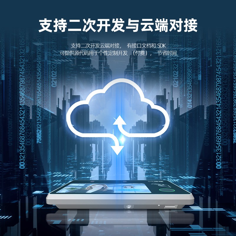 云纹5寸人脸识别指纹打卡门禁考勤机办公室内外可视对讲系统一体