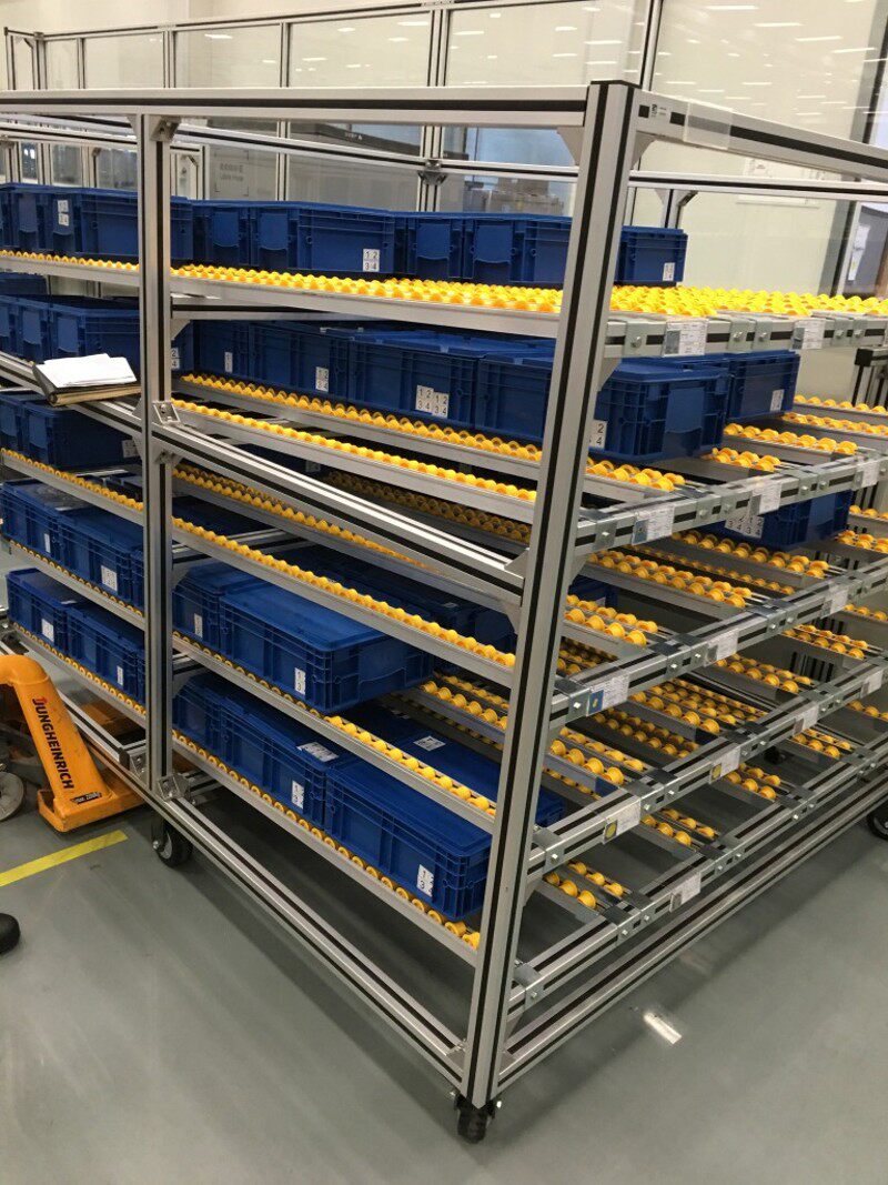 车间滑轮铝挤型材料流利条货架三层移动铝型框架材搬运工具滚轮物