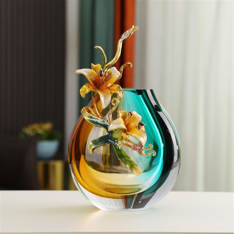 珐琅彩琉璃花瓶轻奢高级感现代简约风高档艺术插花电视柜装饰摆件