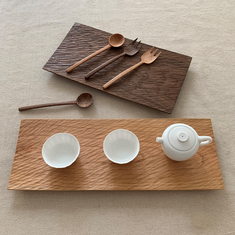 雨木手作餐盘 黑胡桃实木创意放牛排糕点水果托盘茶盘方形寿司