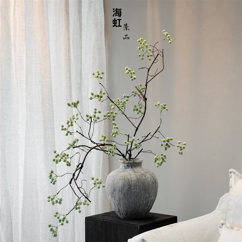 马桑果仿真花绿浆果客厅摆设桌台装饰摆件高级感逼真侘寂陶瓷花瓶