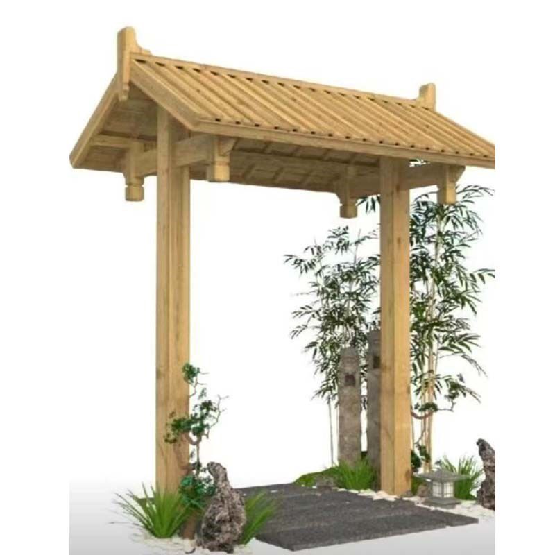 户外庭院门楼防腐木门楼民宿别墅拱门实木门头茅草屋门楼小院门头