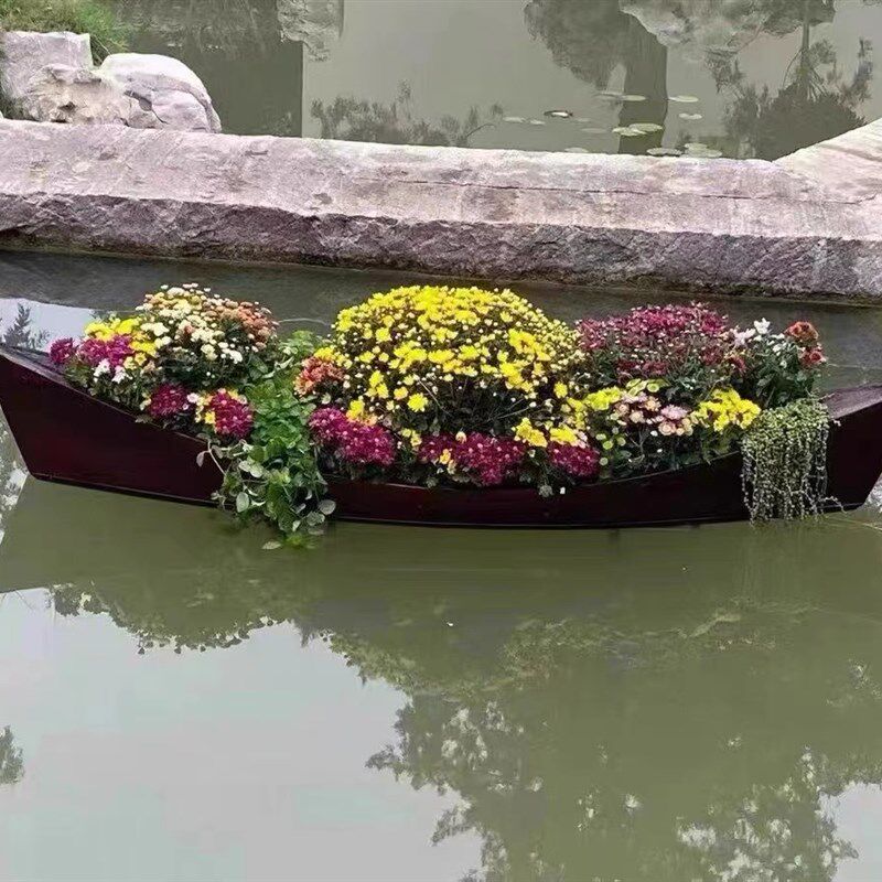 欧式摄影实木水上装饰小木船景观花船舞台道具船公园手划船贡多拉
