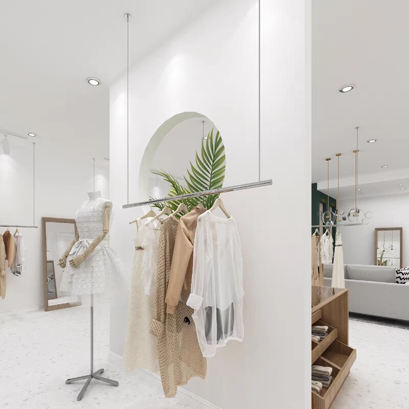 服装店橱窗展示架不锈钢吊顶挂衣架女装店悬挂陈列架钢丝绳挂衣杆