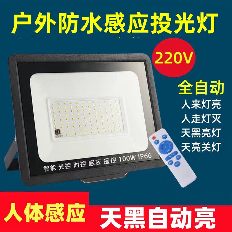 led光控投光灯220v户外防水人体感应庭院灯监控照明灯天黑自动亮