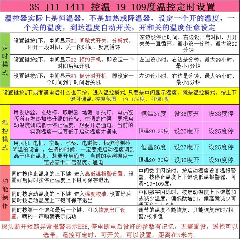 包邮12V遥控温控器24V温度开关220V恒温控制仪养殖汽车空调1411