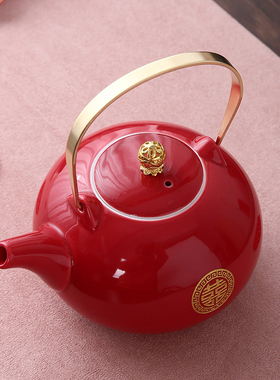 结婚茶具套组一壶十二杯大套红色中式改口敬茶杯提梁茶壶托盘礼盒