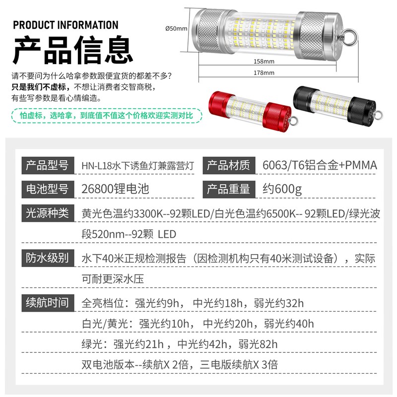 诱鱼灯水下专用强光超亮集鱼筏钓绿光海钓捕鱼船钓鱿鱼夜冰钓鱼灯