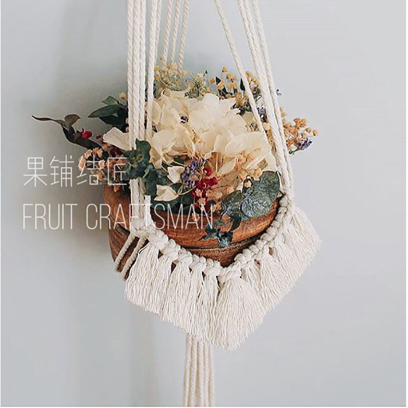 波西米亚创意纯手工棉线编织吊篮壁挂墙饰装饰花盆花篮挂墙挂盆