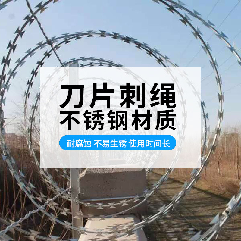 304不锈钢刀片刺绳 防护铁丝网适用于小区学校围墙 防盗刺铁丝网