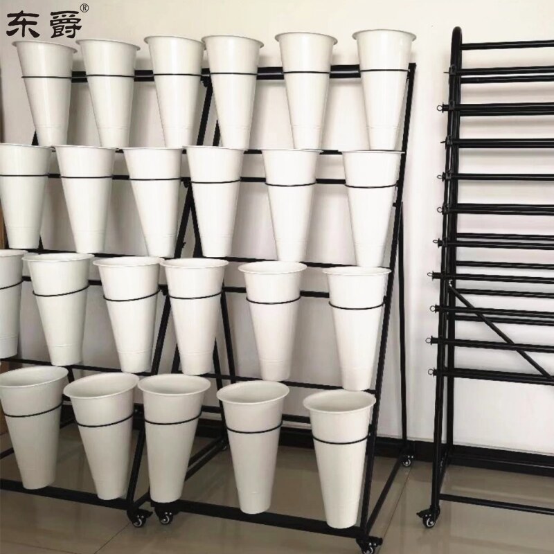 花店鲜花展示架多层阶梯花架摆花带万向轮铁艺架子养花桶塑料花筒