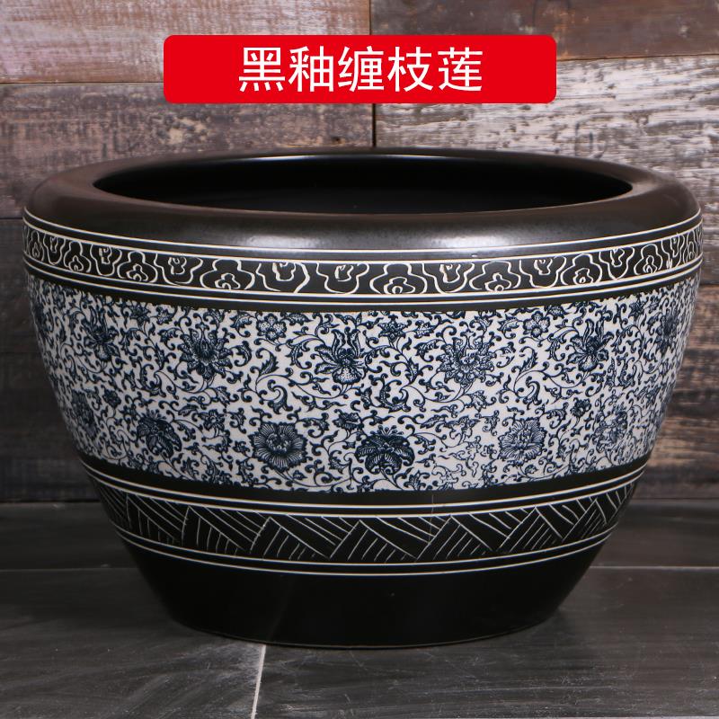 陶瓷鱼缸客厅落地大号摆件金鱼缸复古庭院大缸睡莲荷花缸水缸养鱼