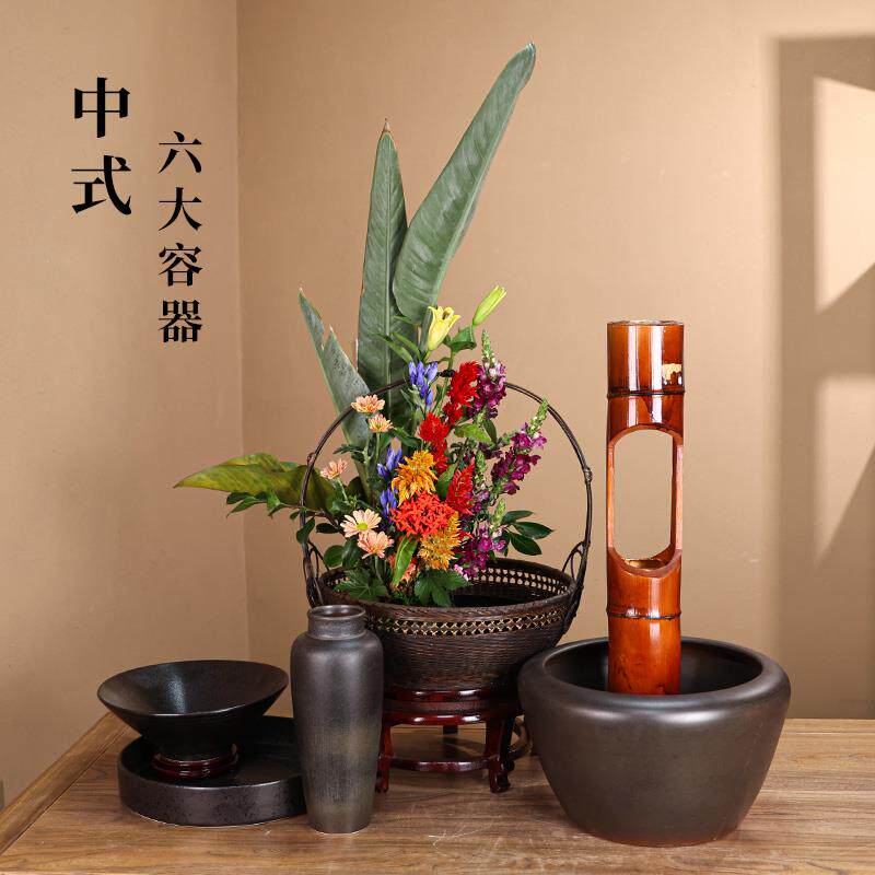 中式鎏金釉圆盘花器适用于台湾基金会考试专用 插花用凹槽盘35厘