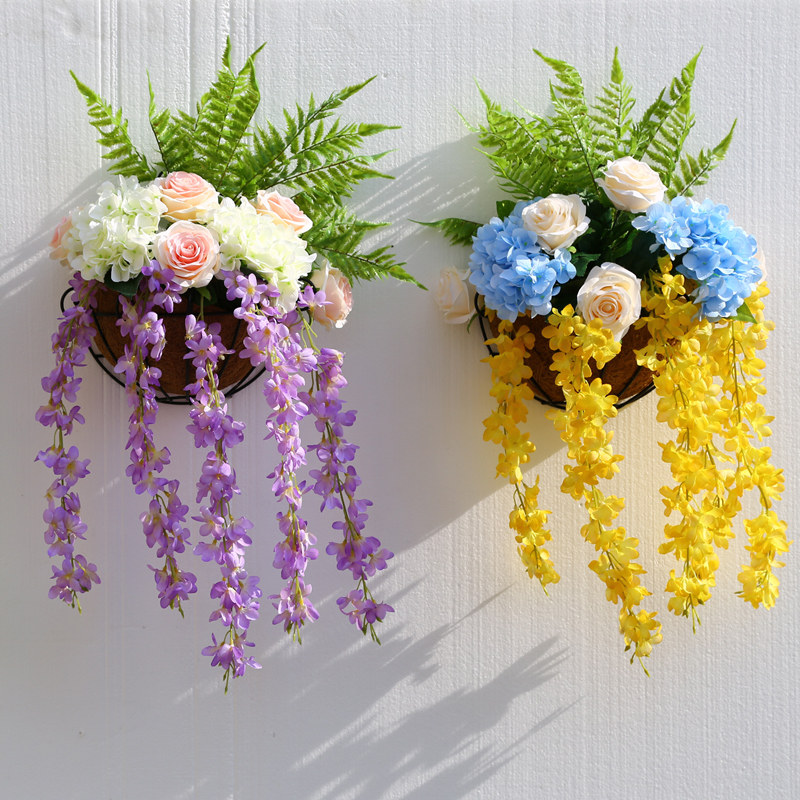 仿真花壁挂玫瑰花花篮套装百合花假花藤装饰室内居家田园装饰室内