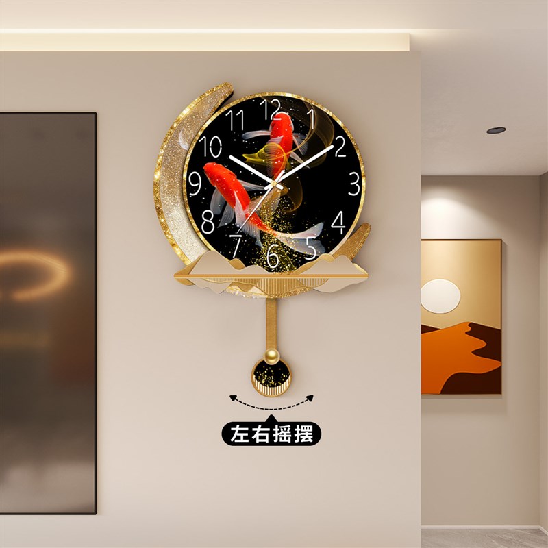 新中式钟表挂钟客厅新款家用万年历时钟挂墙网红创意艺术摇摆挂表