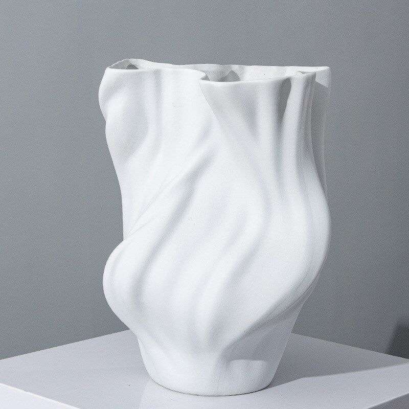 北欧现代简约黑白色陶瓷花器插花摆件客厅玄关台面装饰品花瓶