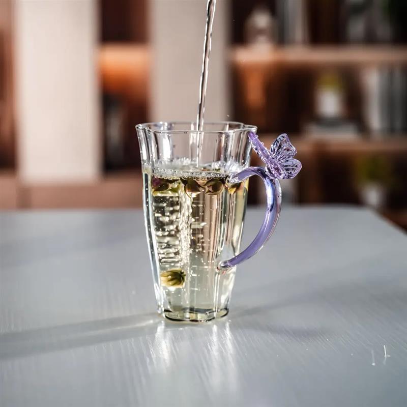 高硼硅玻璃蝴蝶茶杯大容量耐热喝水杯子高颜值绿茶专用主人泡茶杯图片