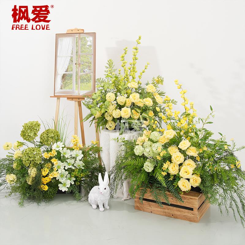 森系仿真花假花造景商场大型活动见面会展台舞台打卡成品背景布置图片