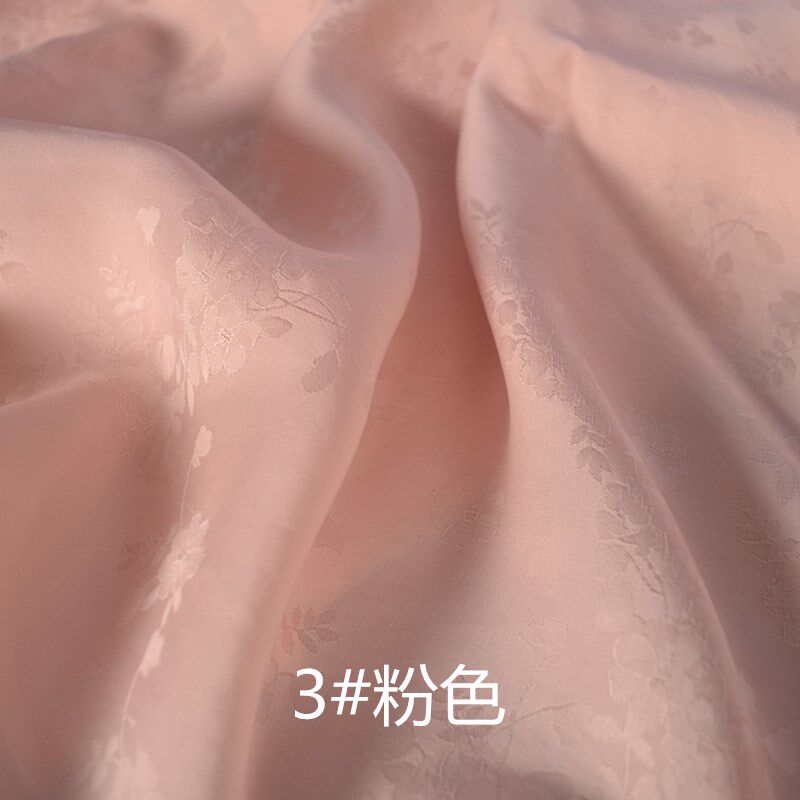 高档民族风铜氨丝蓝色提花面料衬衫缎面布料中式旗袍汉服连衣裙布