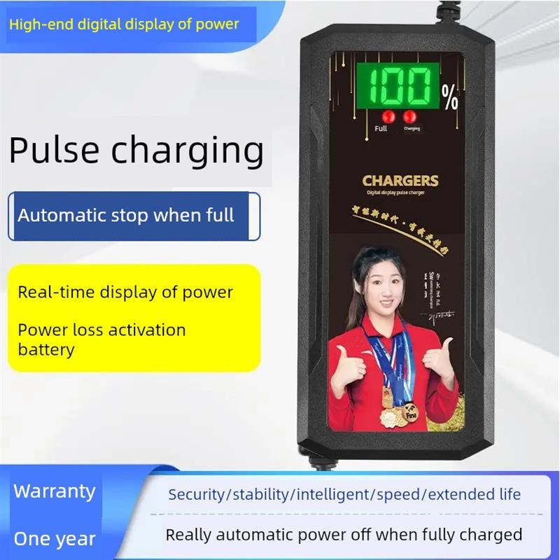 数字电量显示电动车电瓶充电器48V60V72V两轮三轮通用自动断电