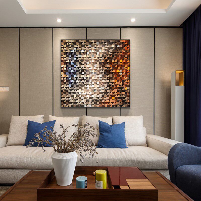 现代立体木头装饰画手工镶嵌装置实物画简约客厅壁画玄关艺术挂画