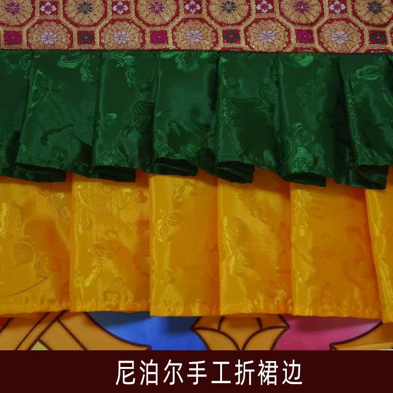 藏式彩色印刷图案法轮佛宝盖伞佛堂供桌上方悬挂方形面料轻佛宝幢